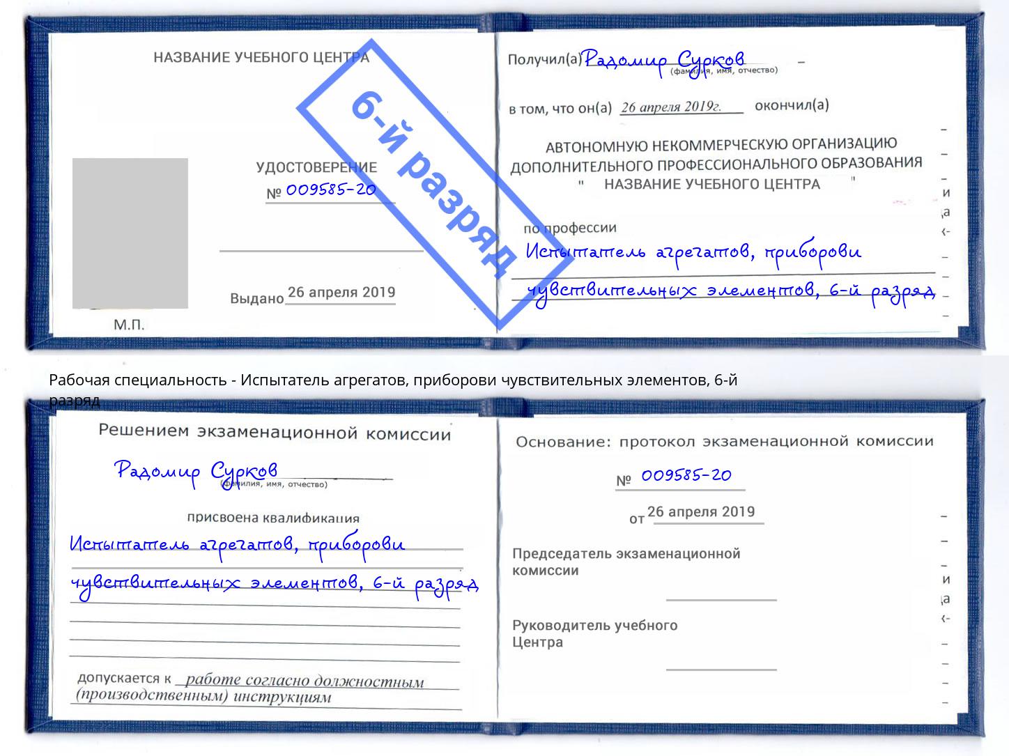 корочка 6-й разряд Испытатель агрегатов, приборови чувствительных элементов Кемерово