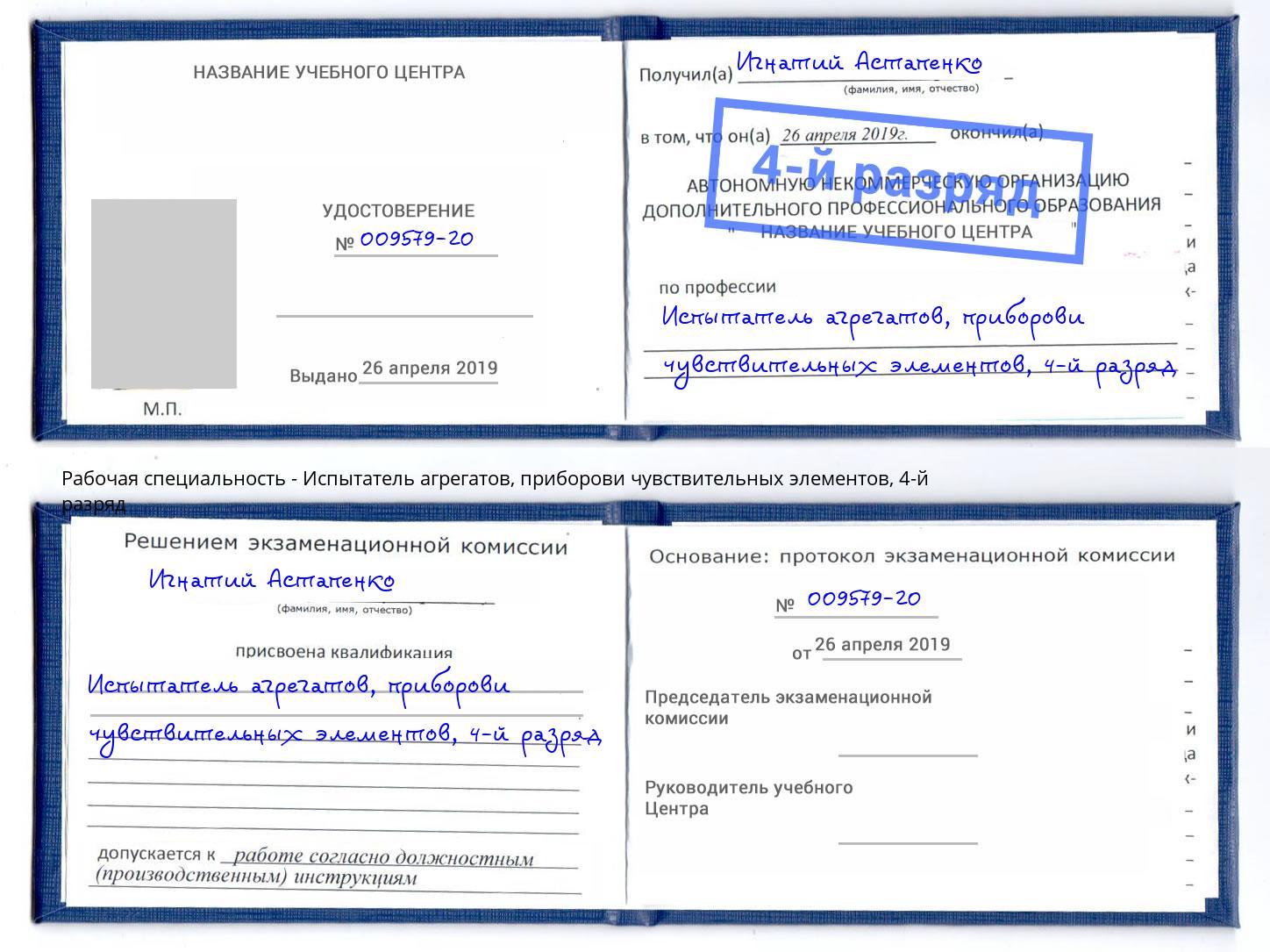 корочка 4-й разряд Испытатель агрегатов, приборови чувствительных элементов Кемерово