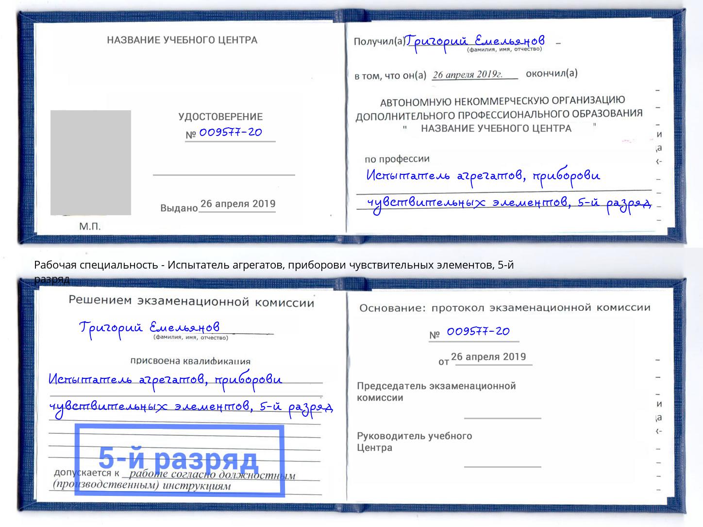 корочка 5-й разряд Испытатель агрегатов, приборови чувствительных элементов Кемерово