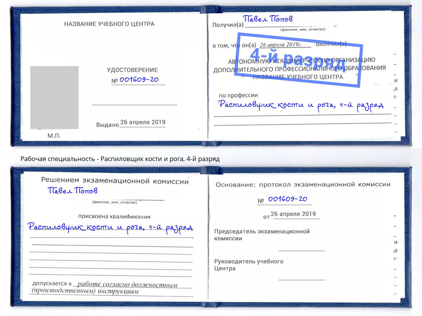 корочка 4-й разряд Распиловщик кости и рога Кемерово