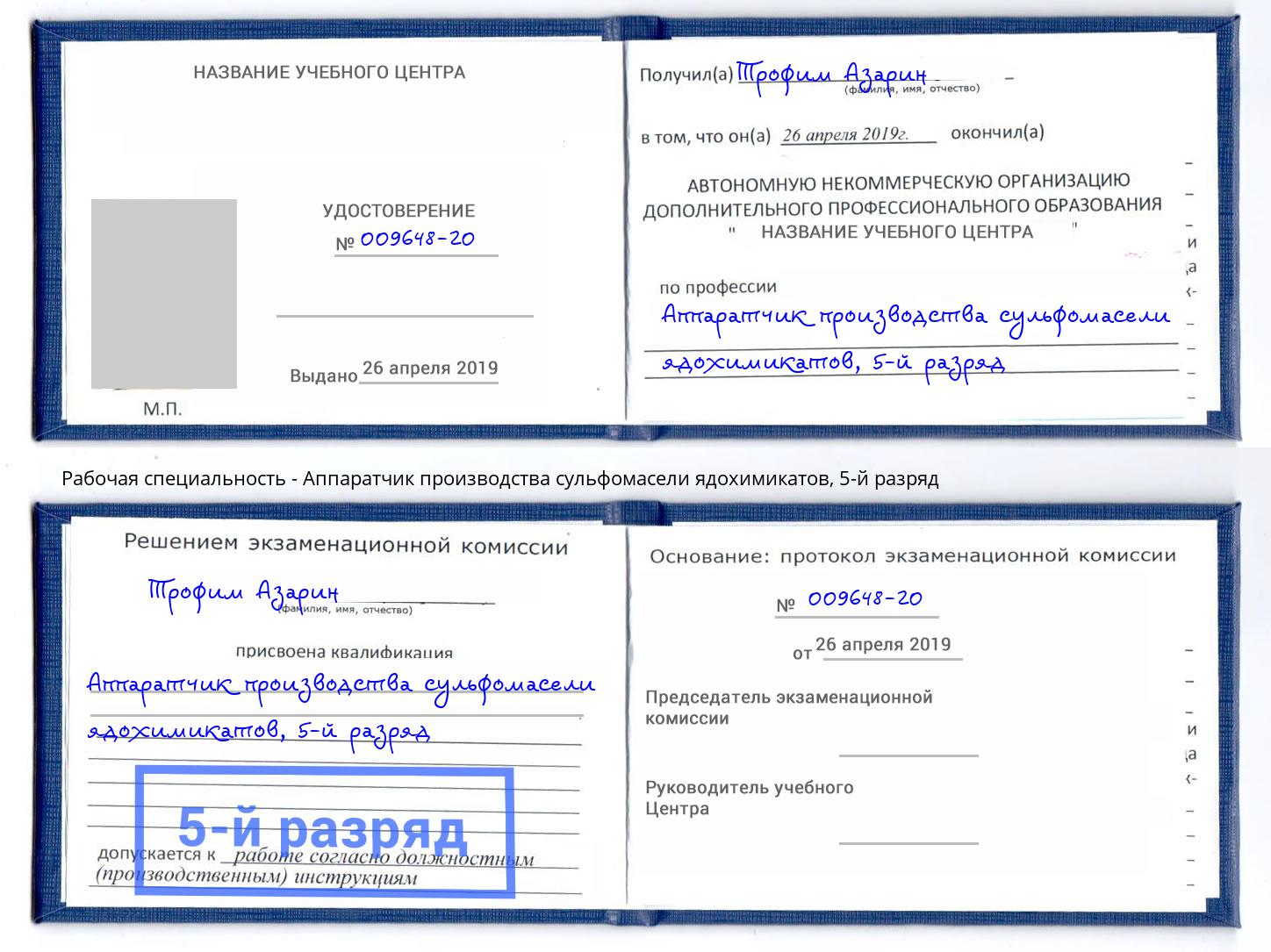 корочка 5-й разряд Аппаратчик производства сульфомасели ядохимикатов Кемерово