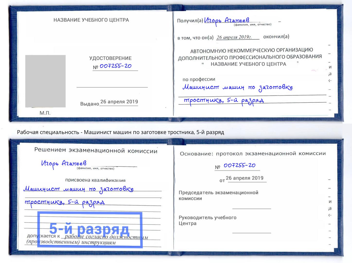 корочка 5-й разряд Машинист машин по заготовке тростника Кемерово