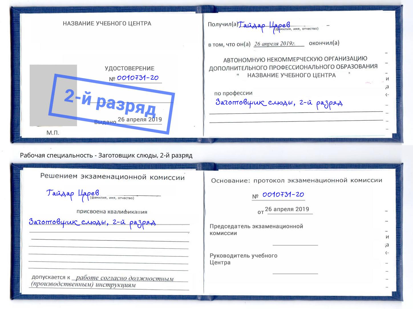 корочка 2-й разряд Заготовщик слюды Кемерово