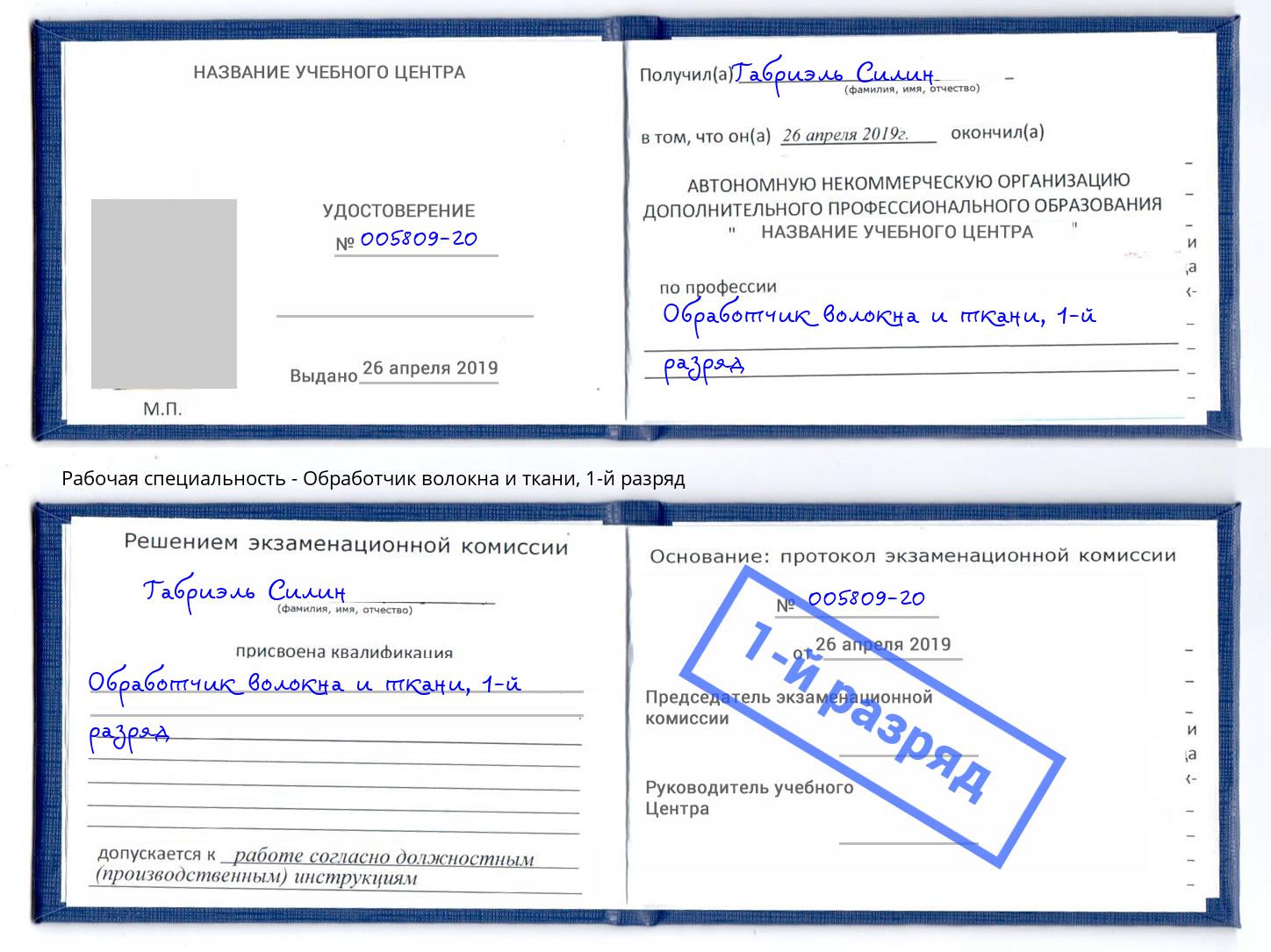 корочка 1-й разряд Обработчик волокна и ткани Кемерово