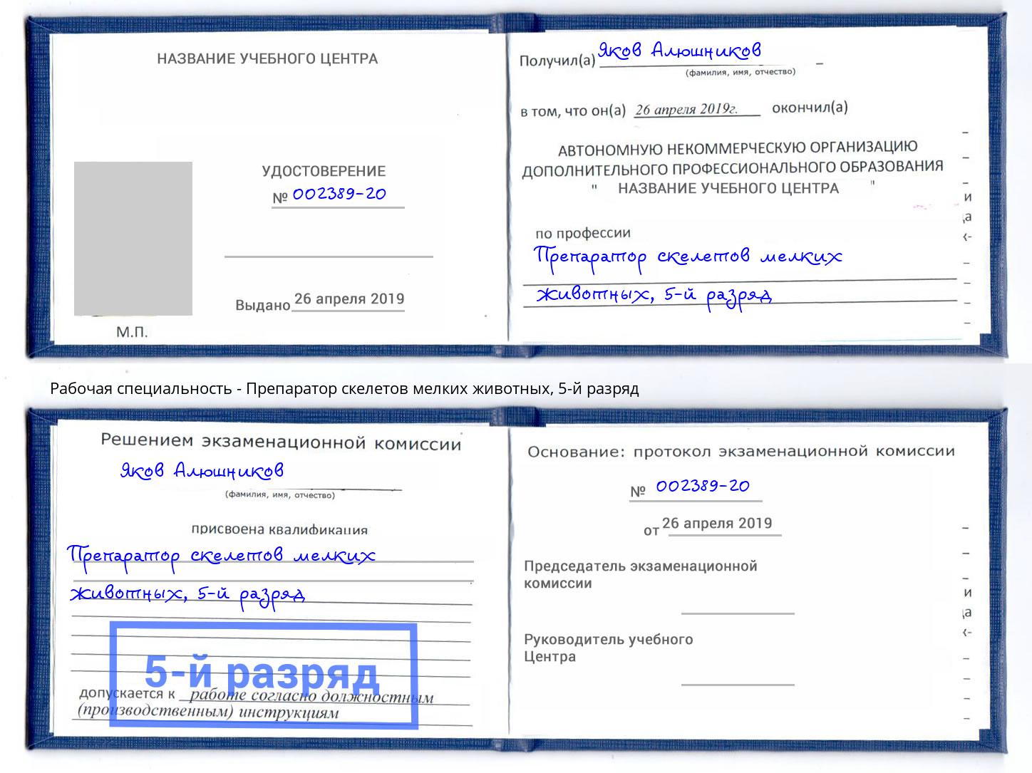 корочка 5-й разряд Препаратор скелетов мелких животных Кемерово