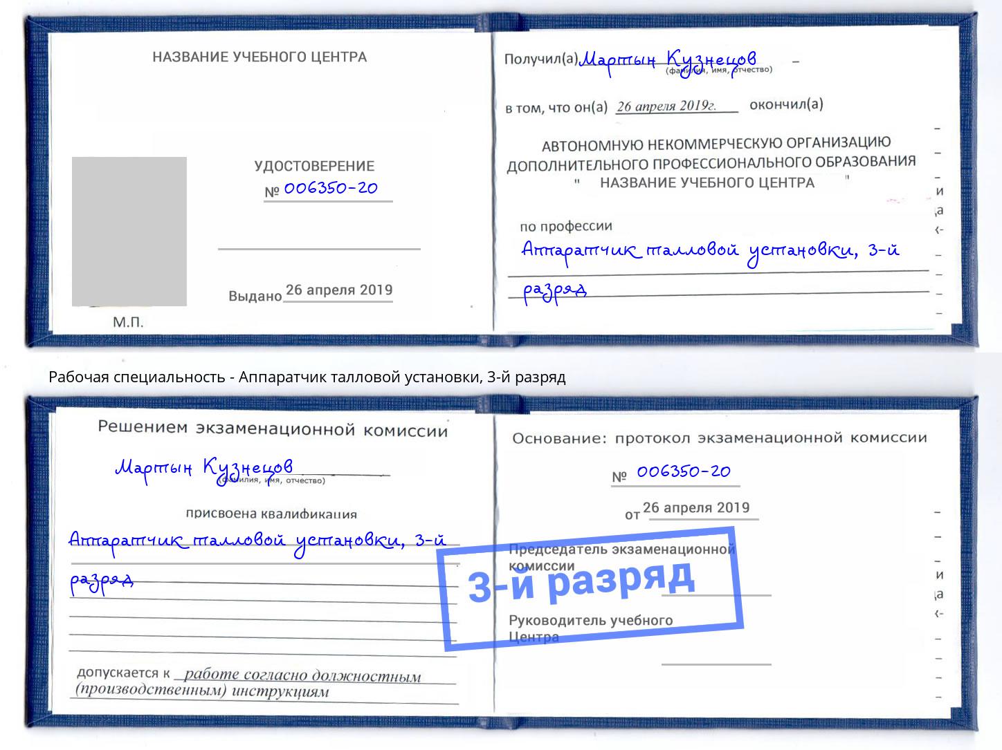 корочка 3-й разряд Аппаратчик талловой установки Кемерово