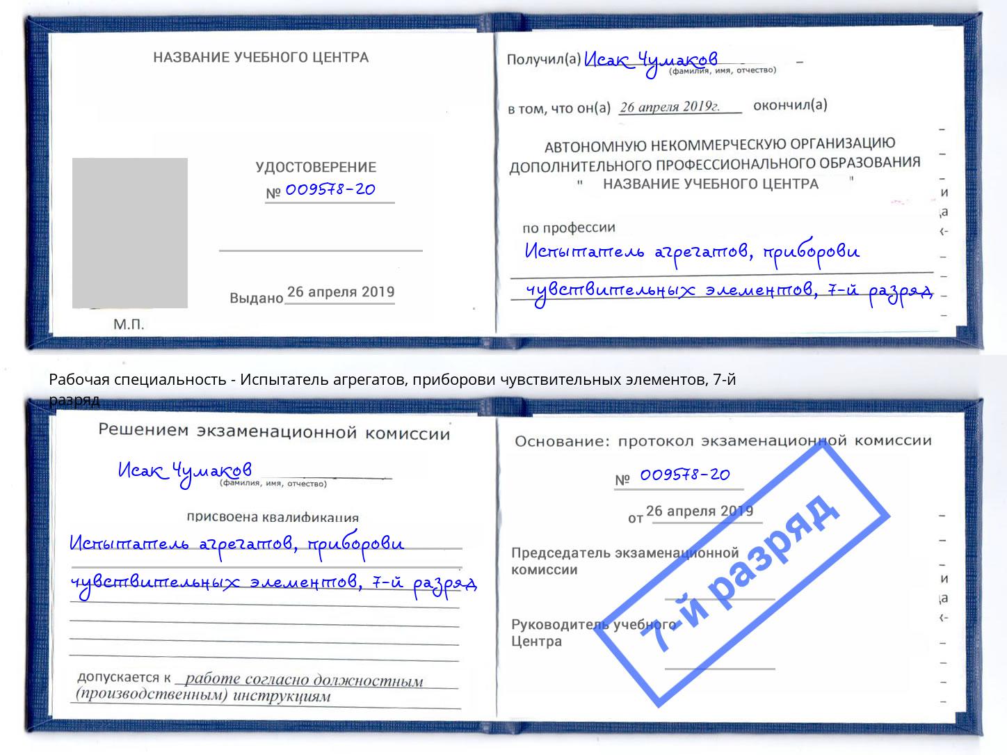 корочка 7-й разряд Испытатель агрегатов, приборови чувствительных элементов Кемерово