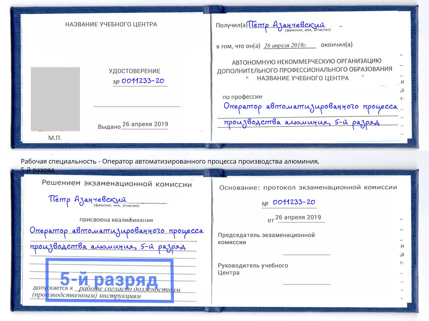 корочка 5-й разряд Оператор автоматизированного процесса производства алюминия Кемерово